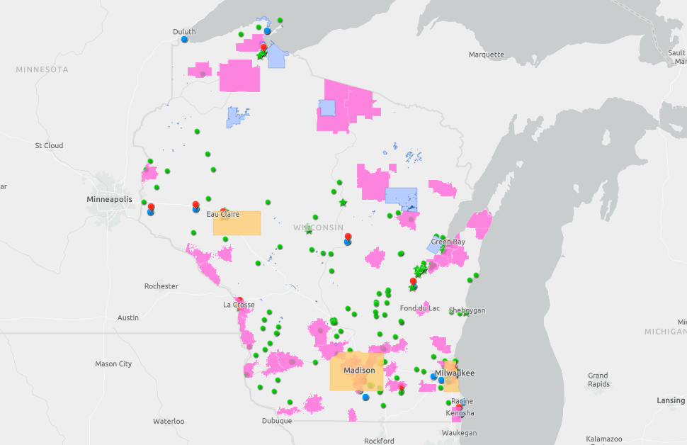 map of climate actions in Wisconsin