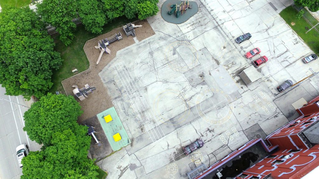 Before photo of the school yard at Starms Early Childhood Center