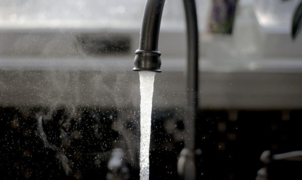 Water coming out of a kitchen faucet