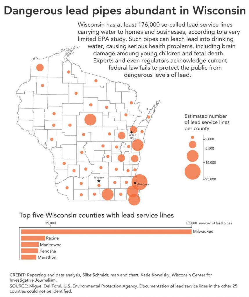 Map of lead pipes in Wisconsin