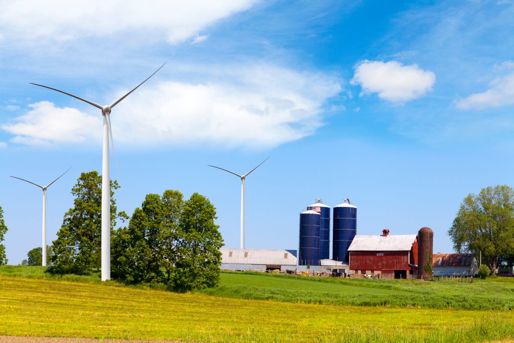 Wind turbines on farm