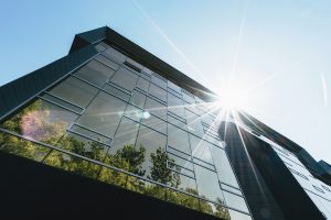 Building with sun in background