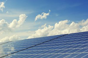 Solar panels with blue sky