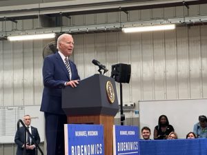 President Joe Biden speaks to workers and guests at Ingeteam manufacturer in Milwaukee.