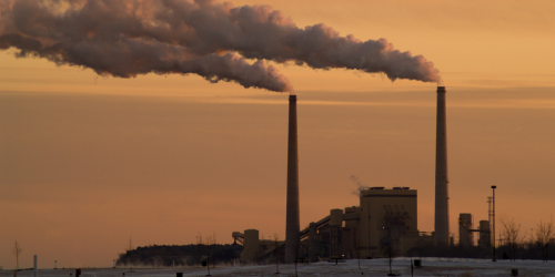 Air pollution coming from coal plant on the shores of Lake Michigan in Wisconsin