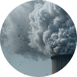 A smoke stack spews smoke and particulates into the air