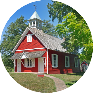 A bright red rural school house