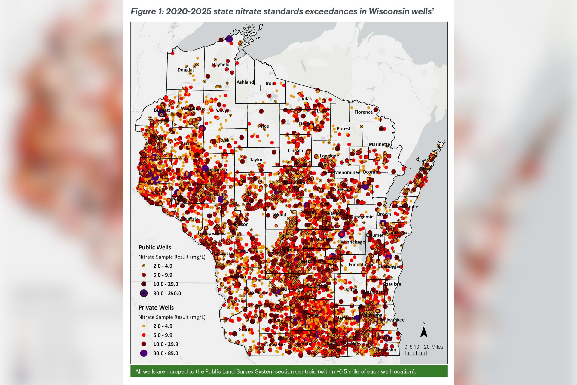 Nitrate Contamination Map, source: Clean Wisconsin